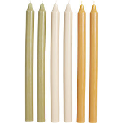 TAPERS MEADOW by TAPERS MEADOW - SIX TAPERS, EACH 12 INCHES LONG. COLORS ARE SAND, MOSS GREEN, & WHEAT. TAPERS ARE FRAGRANCE FREE, SMOKELESS & DRIPLESS AND BURN APPROX. 12 HRS