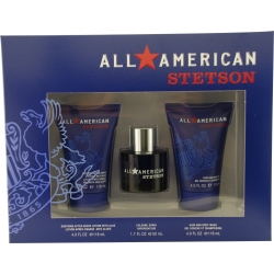 ALL AMERICAN STETSON by Coty SET-COLOGNE SPRAY 1.7 OZ & SOOTHING AFTERSHAVE LOTION WITH ALOE 4 OZ & HAIR AND BODY WASH 4 OZ for MEN