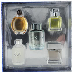 SET-5 PIECE MENS MINI VARIETY WITH OBSESSION & ETERNITY & EUPHORIA MEN & CK ONE & CK FREE AND ALL ARE EDT .5 OZ