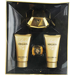 PACO RABANNE LADY MILLION by Paco Rabanne SET-EAU DE PARFUM SPRAY 1.7 OZ & BODY LOTION 1.7 OZ & SHOWER GEL 1.7 OZ & EAU DE PARFUM .17 OZ MINI for WOMEN