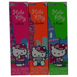 HELLO KITTY by Sanrio Co. SET-THE CITY COLLECTION-3 PIECE SET WITH IN ROME & IN PARIS & IN LONDON AND ALL ARE EDT SPRAY 1.7 OZ for WOMEN