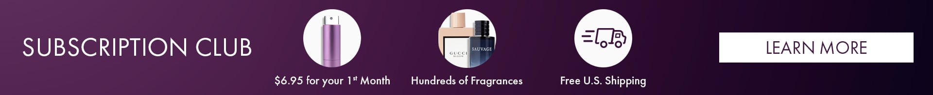 Purpl Lux subscription club $6.95 for your first month, hundreds of fragrances, free U.S. shipping, learn more