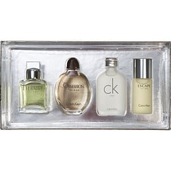 Calvin Klein Variety by Calvin Klein 4 PIECE MENS MINI VARIETY WITH ETERNITY & OBSESSION & CK ONE & ESCAPE AND ALL ARE EDT 0.5 OZ MINIS for MEN