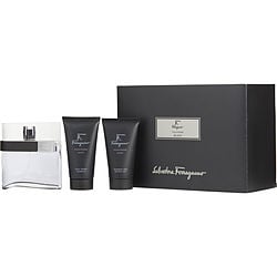 F By Ferragamo Pour Homme Black by Salvatore Ferragamo EDT SPRAY 3.4 OZ & AFTERSHAVE BALM 2.5 OZ & SHAMPOO AND SHOWER GEL 2.5 OZ for MEN