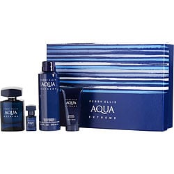 Perry Ellis Aqua Extreme by Perry Ellis EDT SPRAY 3.4 OZ & DEODORANT BODY SPRAY 6.0 OZ & SHOWER GEL 1.7 OZ & EDT SPRAY 0.25 OZ MINI for MEN