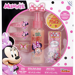 MINNIE MOUSE by Disney SET-SHIMMER BODY SPRAY 3.4 OZ & BATH FIZZER & RING & HAIR GEMS & HAIR CLIPS for WOMEN