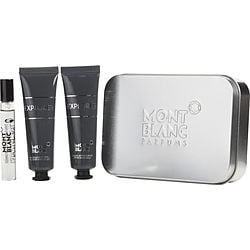 Mont Blanc Explorer by Mont Blanc EDP 0.25 OZ MINI & AFTERSHAVE BALM 1 OZ & SHOWER GEL 1 OZ & TRAVEL POUCH for MEN