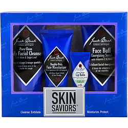 Jack Black by Jack Black Skin Saviors Set: Pure Clean Daily Facial Cleanser 3 OZ + Face Buff Energizing Scrub 3 OZ + Double-Duty Face Moisturizer SPF 20 1.5 OZ OZ + Intense Therapy Lip Balm SPF 25 Natural Mint & Shea Butter 0.25 OZ-4 pcs for MEN 336011