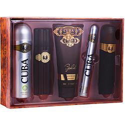 Cuba Gold by Cuba EDT SPRAY 3.3 OZ & EDT SPRAY 1.17 OZ & AFTERSHAVE SPRAY 3.3 OZ & SHOWER GEL 6.6 OZ & BODY SPRAY 6.6 OZ for MEN