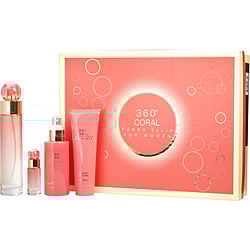 Perry Ellis 360 Coral by Perry Ellis EAU DE PARFUM SPRAY 3.4 OZ & BODY MIST 4 OZ & SHOWER GEL 3 OZ & EAU DE PARFUM SPRAY 0.25 OZ MINI for WOMEN