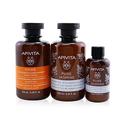 Apivita by Apivita Holly Jolly Treats Set: Shine & Revitalizing Shampoo 250ml+ Pure Jasmine Shower Gel 250ml+ Pure Jasmine Body Milk 75ml -3pcs for WOMEN