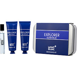 Mont Blanc Explorer Ultra Blue by Mont Blanc EAU DE PARFUM SPRAY 0.25 OZ MINI & FACE CREAM 1 OZ & CLEANSING GEL 1 OZ for MEN