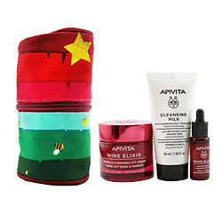 Apivita by Apivita Di-Vine Beauty (Wine Elixir- Rich Texture) Gift Set: Wrinkle Lift Cream 50ml+ Face Oil 10ml+ Cleansing Milk 50ml+ Pouch -3pcs+1pouch for WOMEN