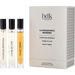 Bdk Parfums by BDK Parfums 3 PIECE MINI VARIETY WITH TUBEREUSE IMPERIALE & CREME DE CUIR & VELVET TONKA AND ALL ARE EAU DE PARFUM 10ML/0.33OZ for UNISEX