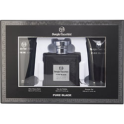 Sergio Tacchini Pure Black by Sergio Tacchini EDT SPRAY 3.4 OZ &amp; AFTERSHAVE BALM 3.4 OZ &amp; SHOWER GEL 3.4 OZ for MEN