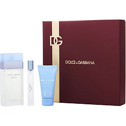 D & G Light Blue by Dolce & Gabbana EDT SPRAY 3.3 OZ & BODY CREAM 1.7 OZ & EDT TRAVEL SPRAY 0.33 OZ for WOMEN