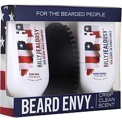 Image of Billy Jealousy by Billy Jealousy Beard Envy Kit Crisp Clean Scent: USA Beard Wash Shampoo + USA Beard Control Conditioner + Reinforced Boar Bristle Brush -2x88ml/3OZ + Brush for MEN