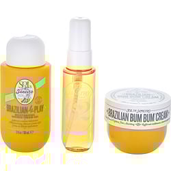 Sol De Janeiro by Sol De Janeiro Bum Bum Jet Set: Brazilian Bum Bum Cream 1.7OZ + Brazilian 4 Play Moisturizing Shower Cream-Gel 3OZ & Brazilian Crush Cheirosa 62 Hair & Body Mist 1OZ for WOMEN