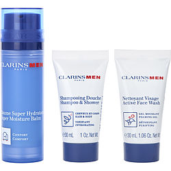 Clarins by Clarins men Super Moisture Balm 50ml + Active Fash Wash 30ml + Shampoo 30ml -3pcs for MEN