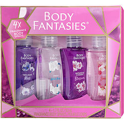 Body Fantasies Variety by Body Fantasies 4 PIECE SET WITH JAPANESE CHERRY BLOSSOM & FRESH WHITE MUSK & TWILIGHT MIST & SWEET SUNRISE AND ALL ARE BODY SPRAY 1.7 OZ for WOMEN