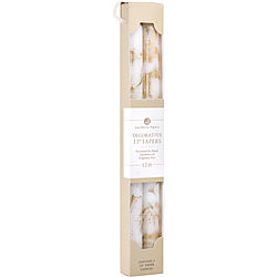 Pure White With Gold by Northern Lights 12" DECORATIVE TAPERS (2 PACK) for UNISEX