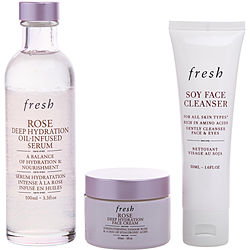 Image of Fresh by Fresh 3-Step Hydration Heroes Set: Soy Face Cleanser 50ml + Rose Deep Hydration Serum 100ml + Rose Face Cream 30ml -3pcs for WOMEN