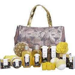 Spa Luxetique by Spa Luxetique Tahiti Island Fashion Bath Tote: Shower Gel + Bubble Bath + Bath Salt + Body Butter + Hand Cream + Body Lotion + Essential Oil + Shampoo Bar + 2x Bath Bombs + Hair Towel + Body Brush + Sponge + Soap Petals + Tote -13pcs + B