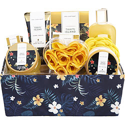 Spa Luxetique by Spa Luxetique Tahiti Island Spa Basket: Shower Gel + Bubble Bath + Body Butter + Body Scrub + Body Lotion + Hand Cream + Bath Salt + Soap + Essential Oil + 6x Soap Petals + Pouf Sponge + Fabric Gift Box -11 pcs + Box for WOMEN photo