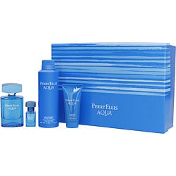 Perry Ellis Aqua by Perry Ellis EDT SPRAY 3.4 OZ & BODY SPRAY 6.0 OZ & SHOWER GEL 1.7 OZ & EDT SPRAY.25 MINI for MEN