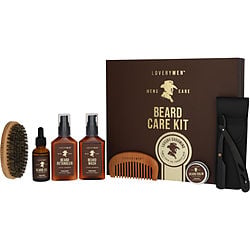 Lovery by Lovery BEARD CARE KIT: BEARD WASH 2 OZ & BEARD DETANGLER 2 OZ & BEARD OIL 1 OZ & BEARD BALM 0.35 OZ & STRAIGHT EDGE RAZOR W/POUCH & BOAR BRISTLE BRUSH & WOODEN COMB & 10X RAZOR BLADES & E-BOOK & GIFT BOX for MEN