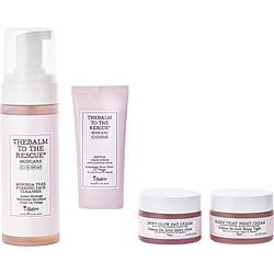 Thebalm by TheBalm Day to Night Skincare Set: Sleep Tight Night Cream 1OZ + Dewy Glow Day Cream 1OZ + Gentle Face Scrub 1OZ + Moringa Foaming Face Cleanser 5.2OZ -4pcs for WOMEN