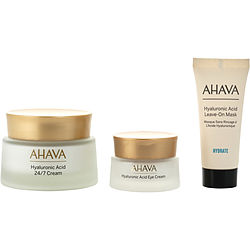 Ahava by AHAVA Hyaluronic Happiness Trio: Hyaluronic Acid 24/7 Cream 50ml + 24/7 Eye Cream 15ml + Leave-On Mask 15ml -3pcs for WOMEN