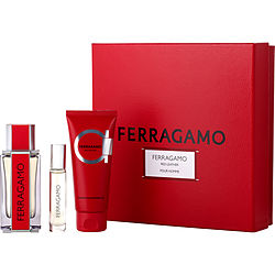 Ferragamo Red Leather by Salvatore Ferragamo EAU DE PARFUM SPRAY 3.4 OZ &amp; SHOWER GEL 3.4 OZ &amp; EAU DE PARFUM SPRAY 0.34 OZ MINI for MEN