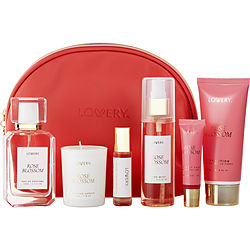 Lovery Rose Blossom by Lovery PARFUM SPRAY 1.7 OZ & BODY LOTION 3.3 OZ & BODY MIST 2 OZ & PARFUM ROLL-ON 0.34 OZ MINI + SCENTED CANDLE 1.7 OZ & LIP BALM 0.34 OZ & BAG for WOMEN