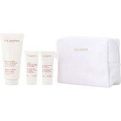 Clarins by Clarins Moisture-Rich Body Lotion Holiday Set: Moisture-Rich Body Lotion 200ml + Exfoliating Body Scrub 30ml + Hand &amp; Nail Treatment Cream 30ml -3pcs + Bag for UNISEX